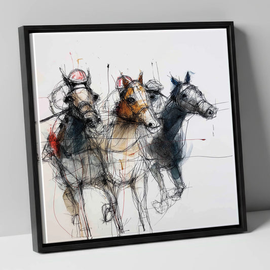 The Leading Pack racing horse canvas wall art in black frame