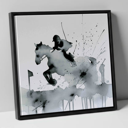 The Bold Clearance show jumping horse canvas wall art in black frame