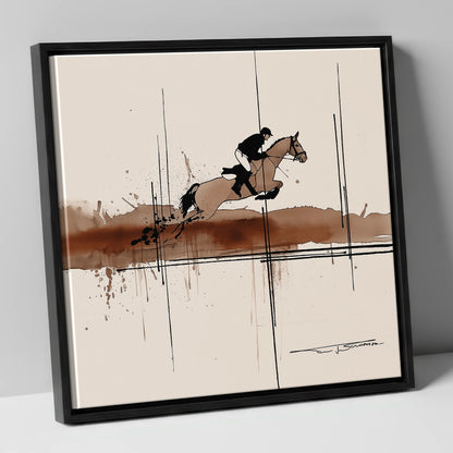 Dynamic Trajectory show jumping horse canvas wall art in black frame