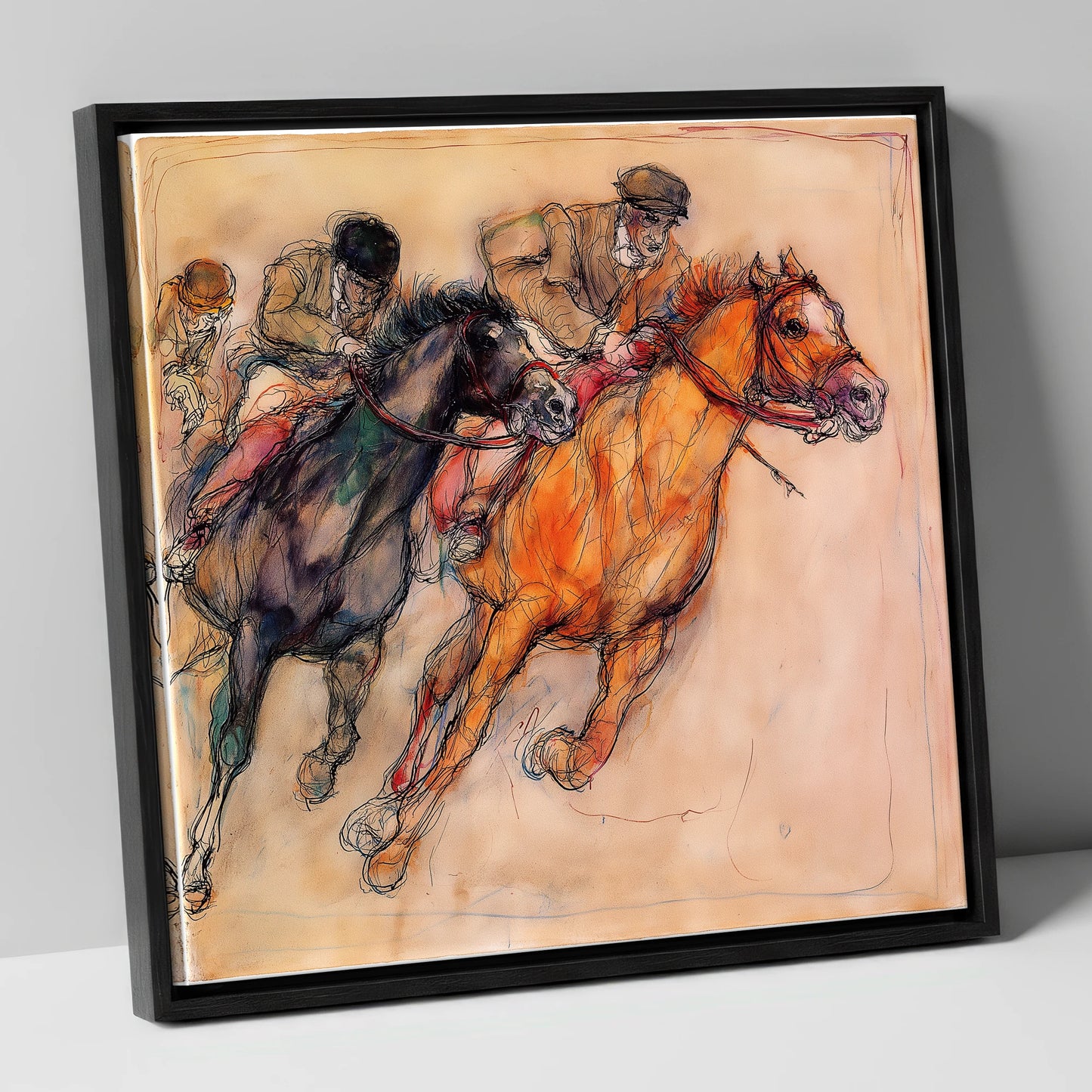 The Final Furlong racing horse canvas wall art in black frame