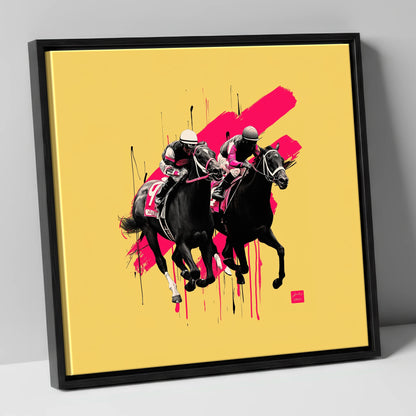 High Stakes Sprint racing horse canvas wall art in black frame