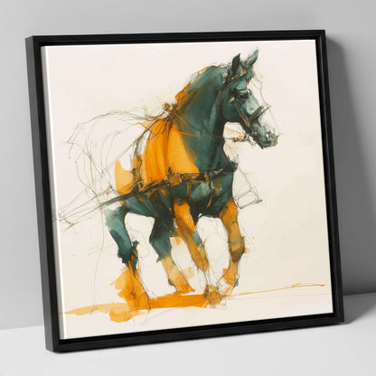 Dynamic Harness Stride working horse canvas wall art in black frame