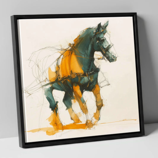 Dynamic Harness Stride working horse canvas wall art in black frame