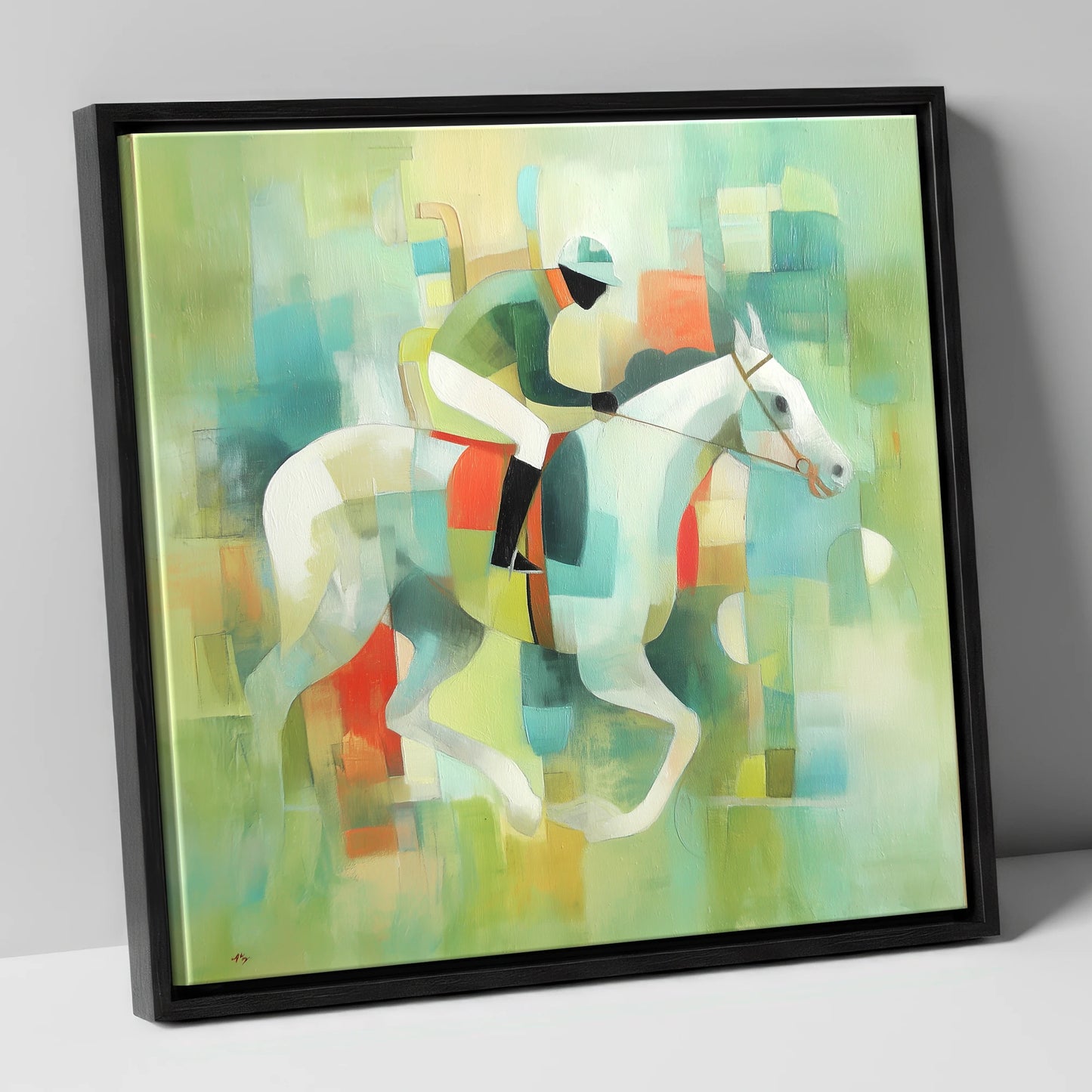Structured Stride racing horse canvas wall art in black frame