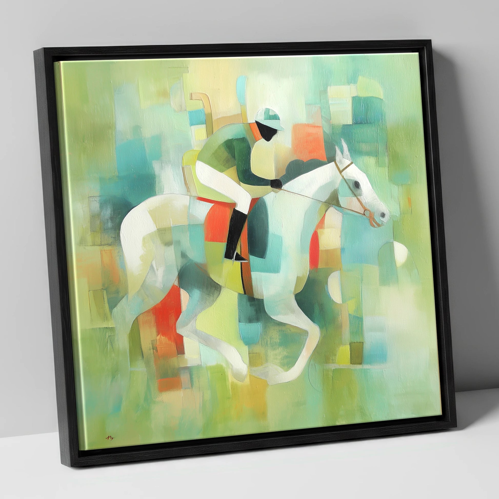 Structured Stride racing horse canvas wall art in black frame