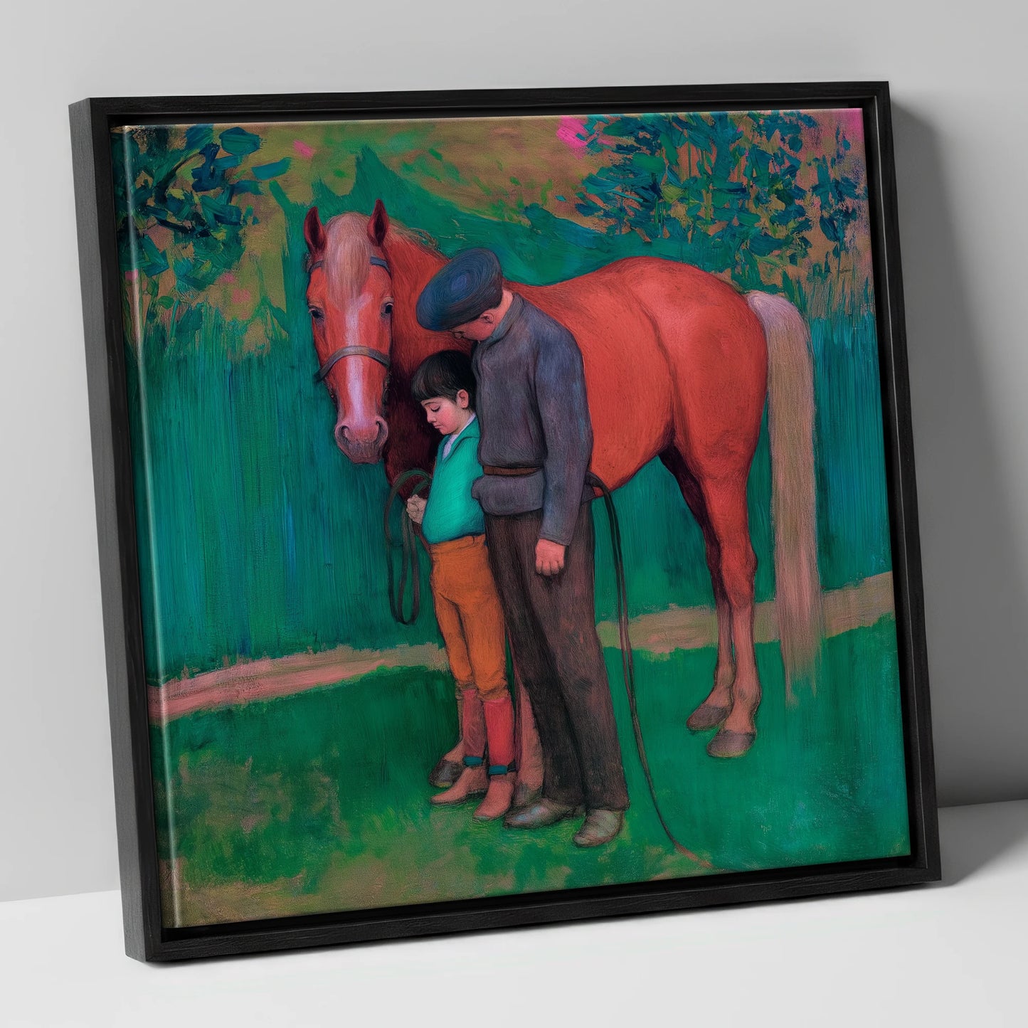 A Quiet Connection horse & rider canvas wall art in black frame