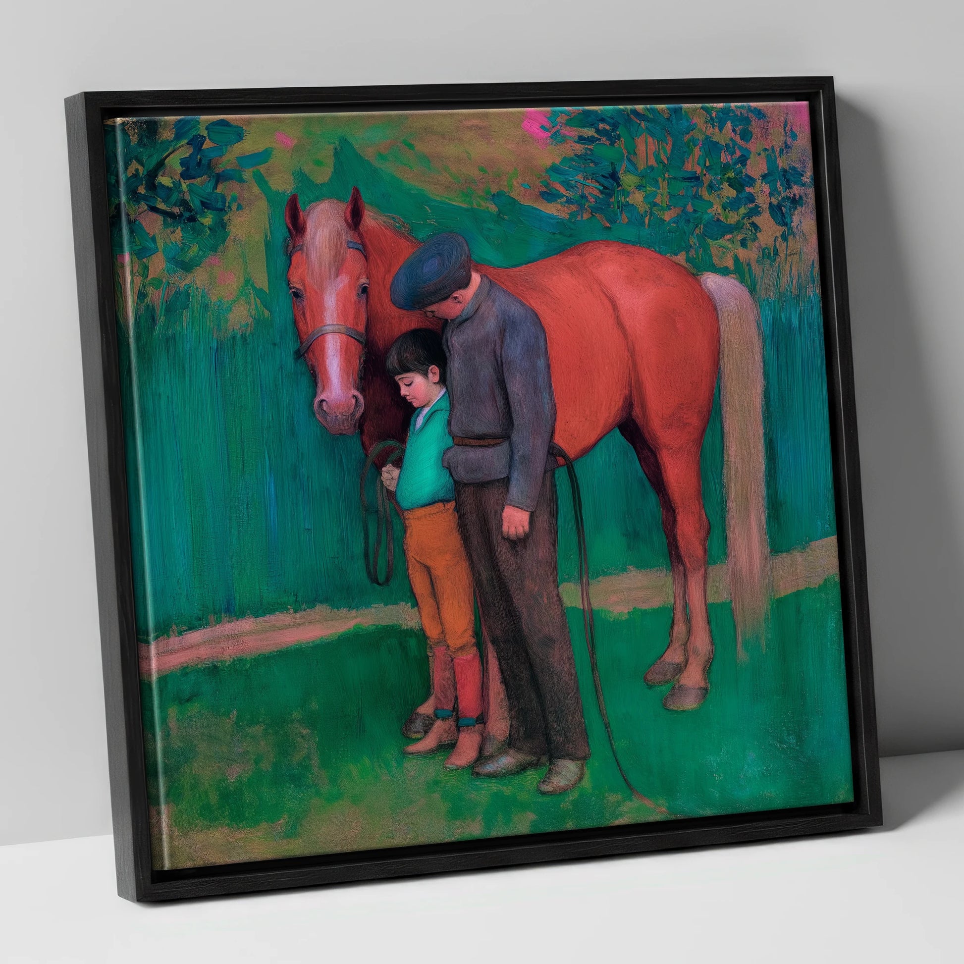 A Quiet Connection horse & rider canvas wall art in black frame