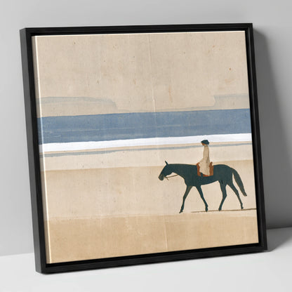 Tide Line Tranquillity beach horse canvas wall art in black frame