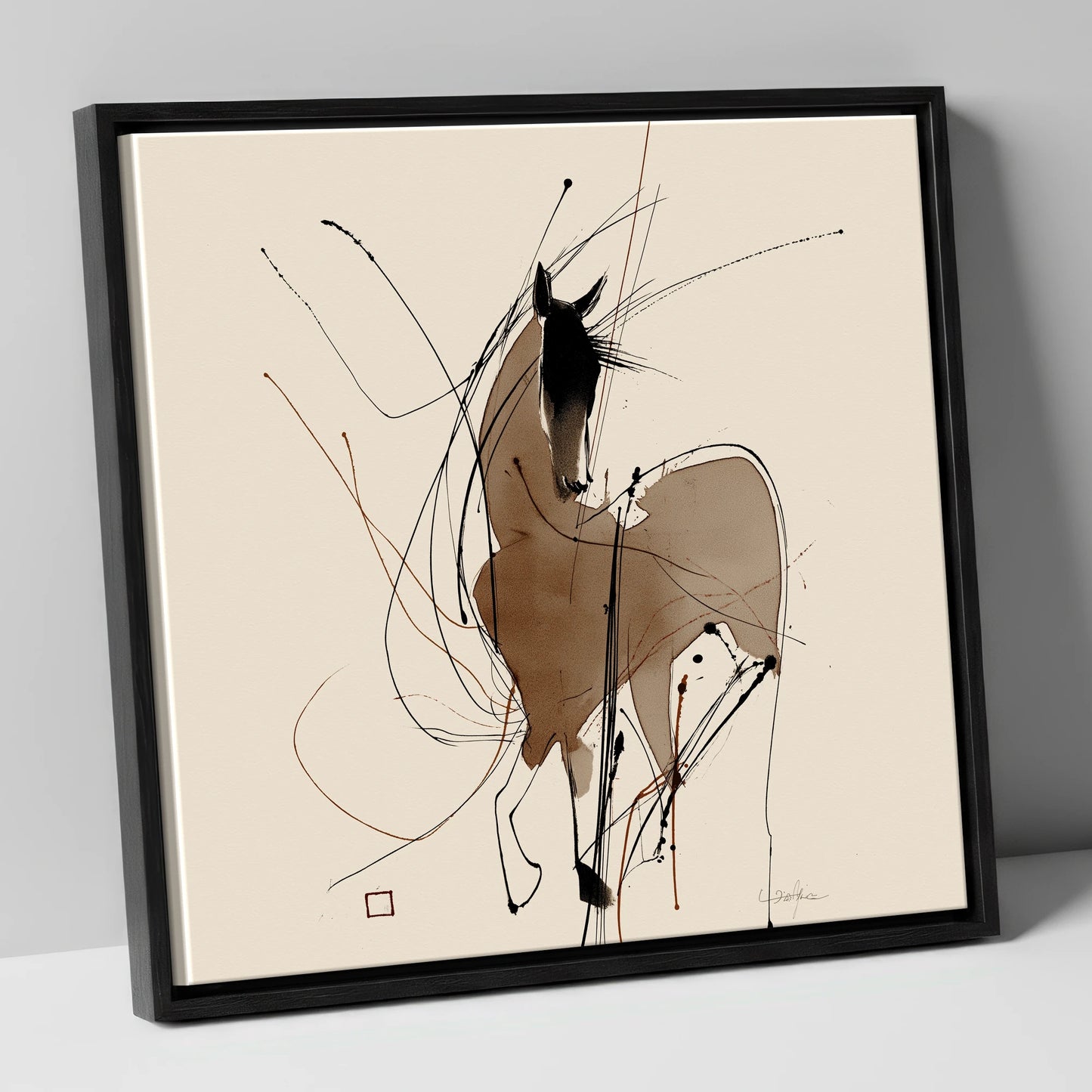 Dynamic Equine Silhouette horse portrait canvas wall art in black frame