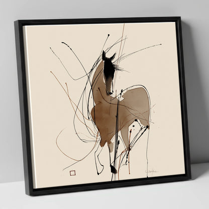 Dynamic Equine Silhouette horse portrait canvas wall art in black frame