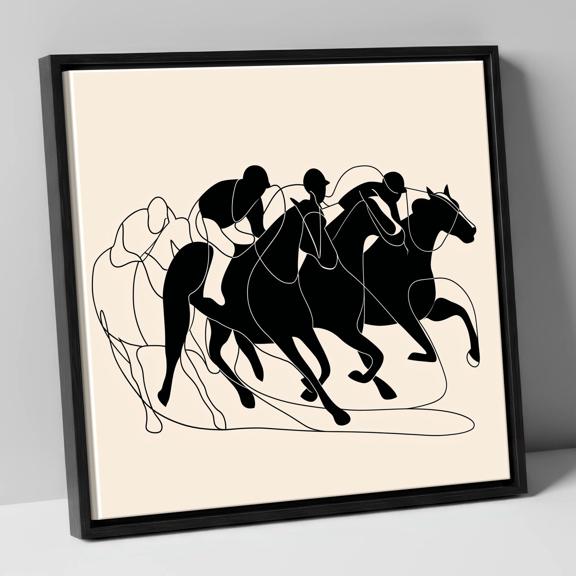 The Leading Pack racing horse canvas wall art in black frame