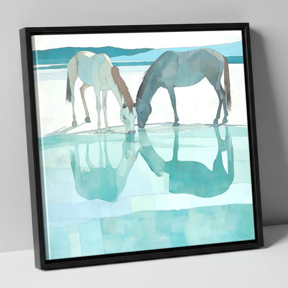 Mirrored Serenity wild horses canvas wall art in black frame