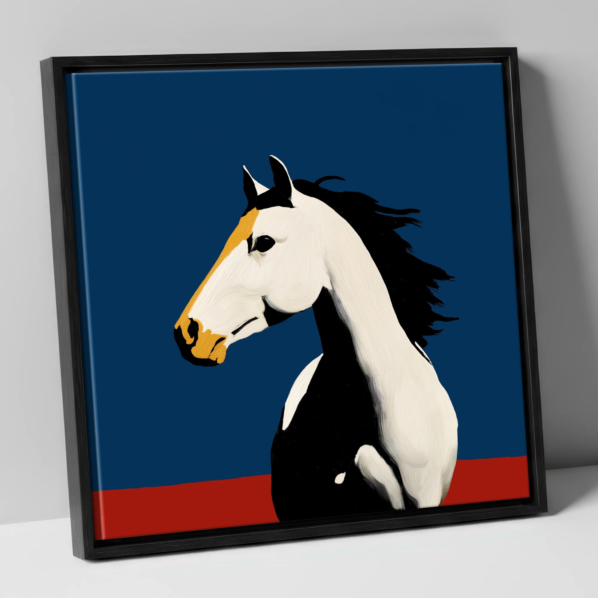 Vibrant Graphic Profile horse portrait canvas wall art in black frame