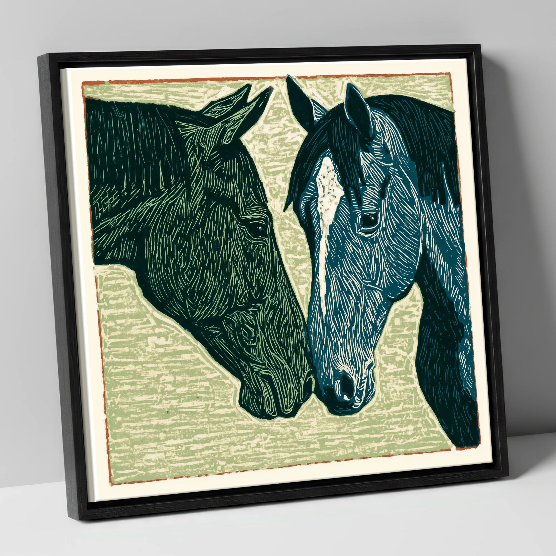 Kindred Spirits horse portrait canvas wall art in black frame