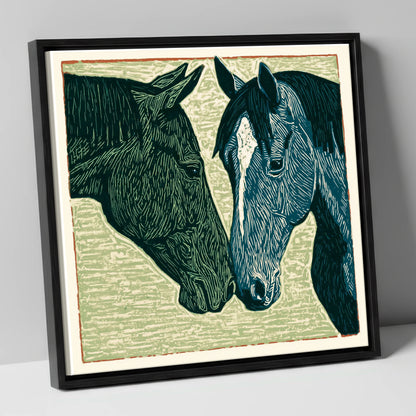 Kindred Spirits horse portrait canvas wall art in black frame