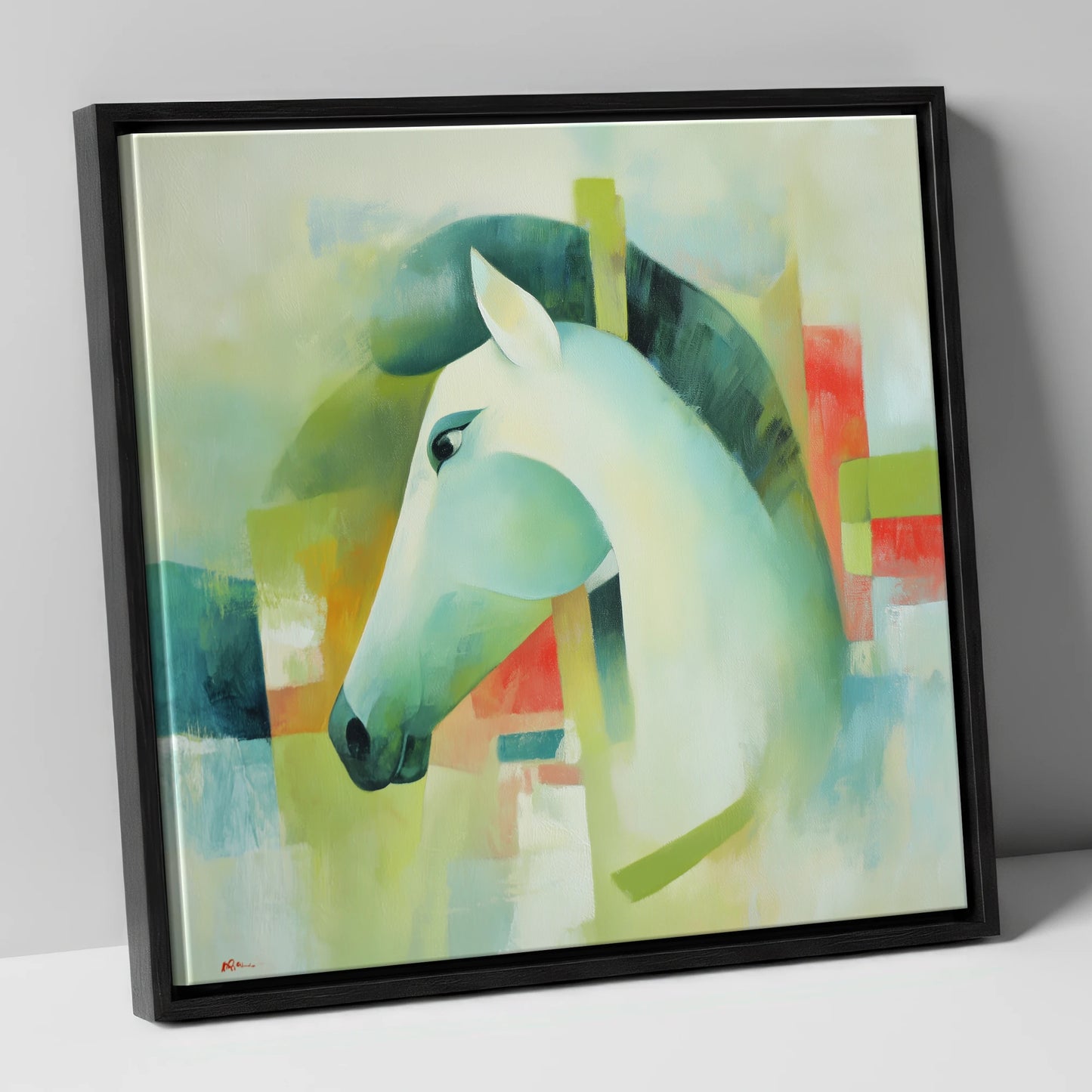 Modern Grey Profile horse breed canvas wall art in black frame