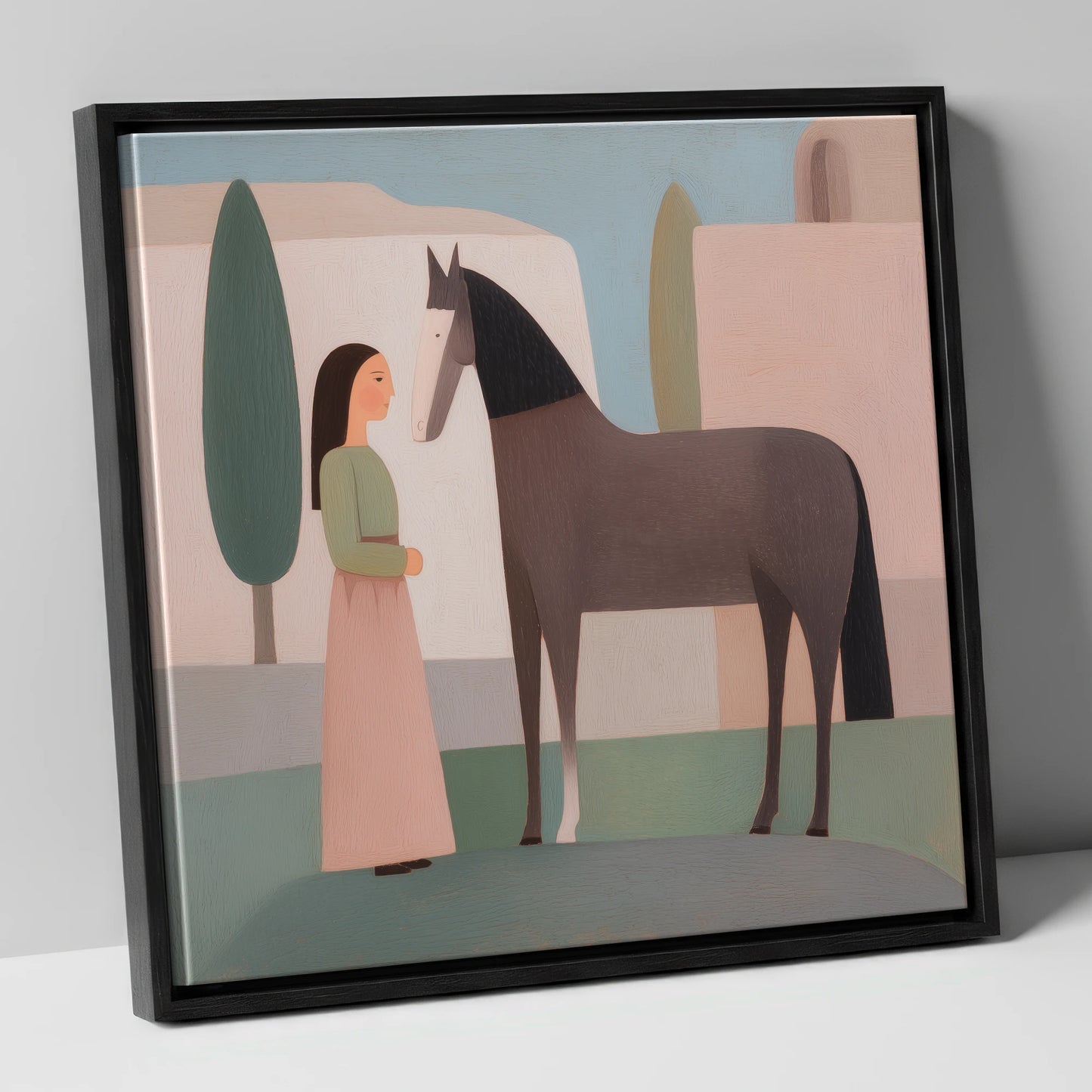 Timeless Connection horse & rider canvas wall art in black frame