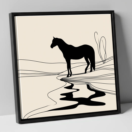 The Silent Oasis horse landscape canvas wall art in black frame