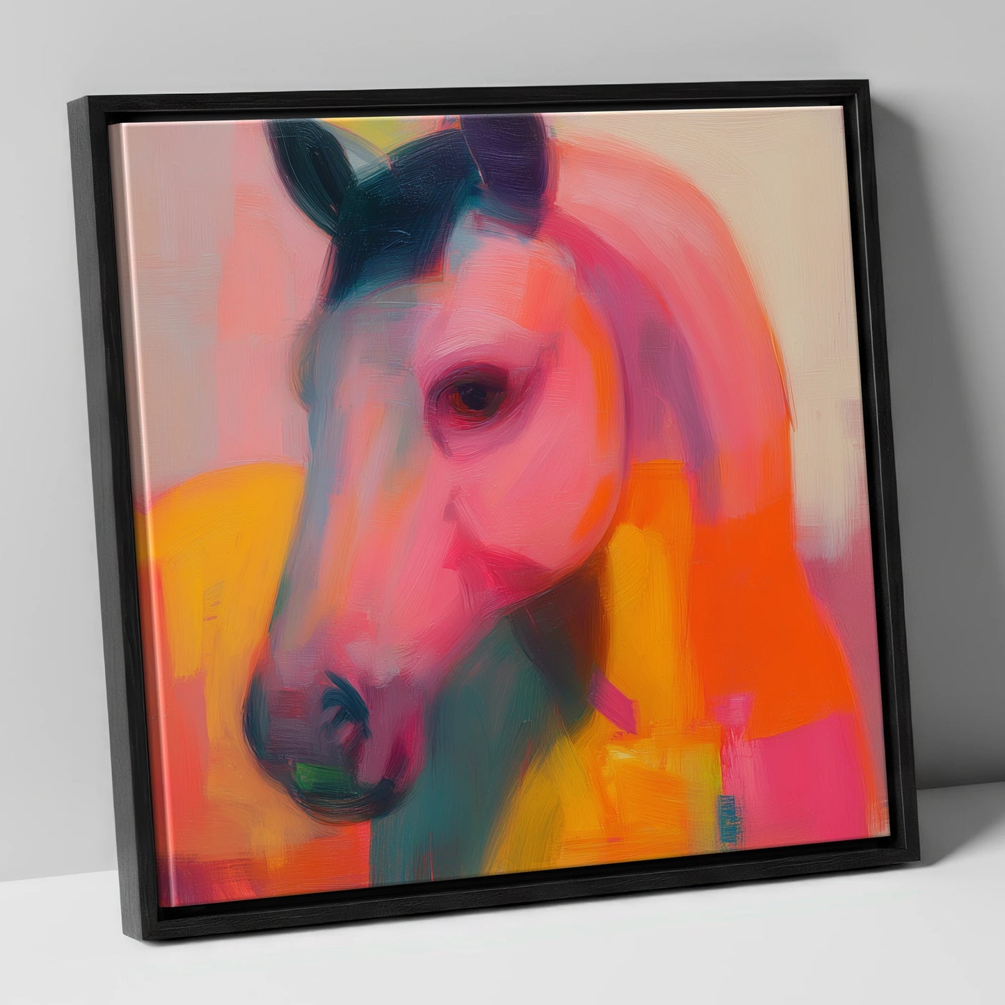 Radiant Equine Spirit horse portrait canvas wall art in black frame