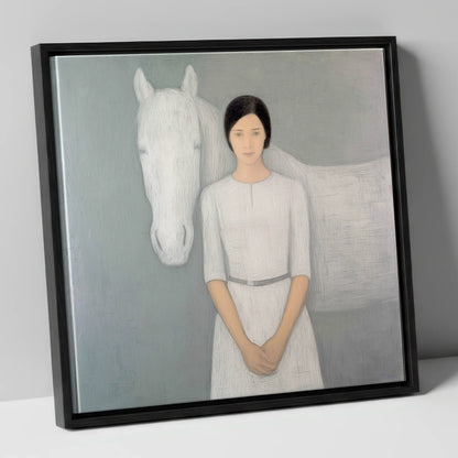Quiet Connection horse & rider canvas wall art in black frame