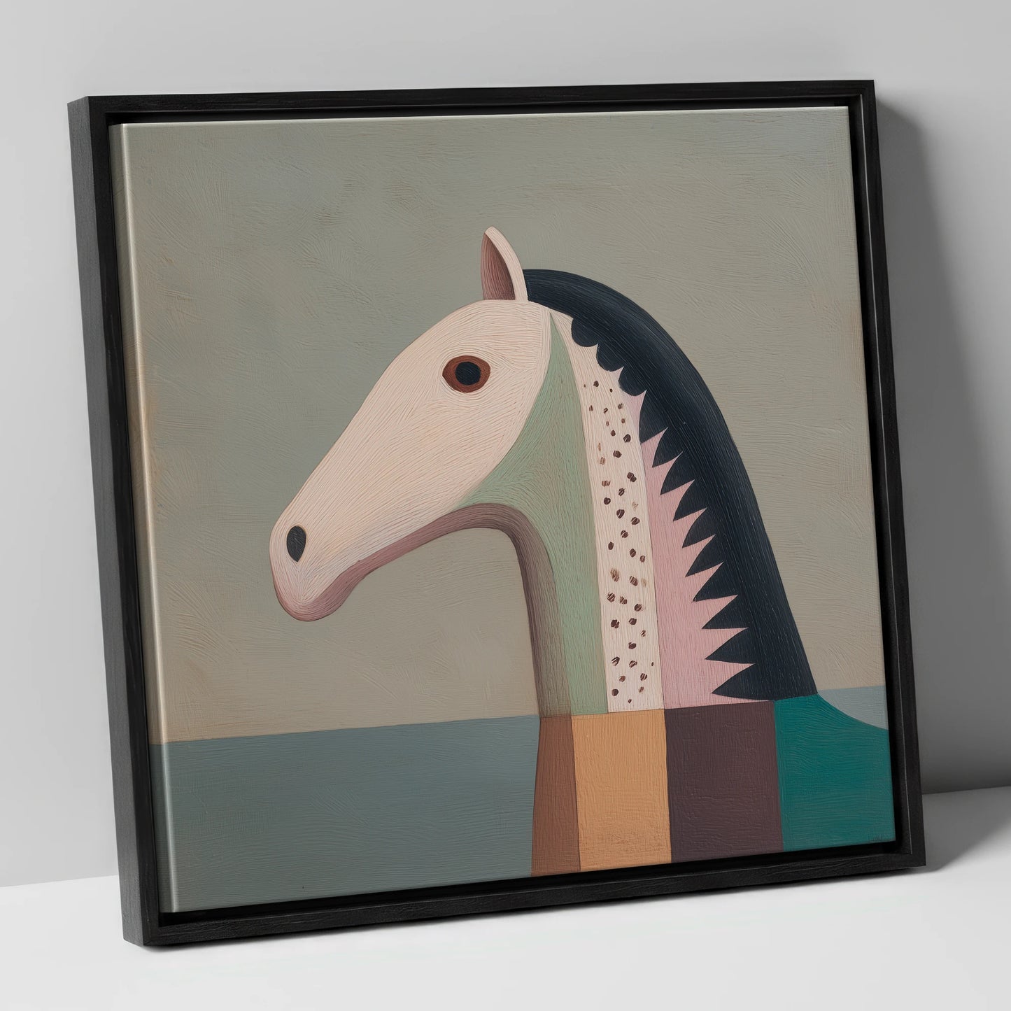 Stylised Equine Profile horse breed canvas wall art in black frame