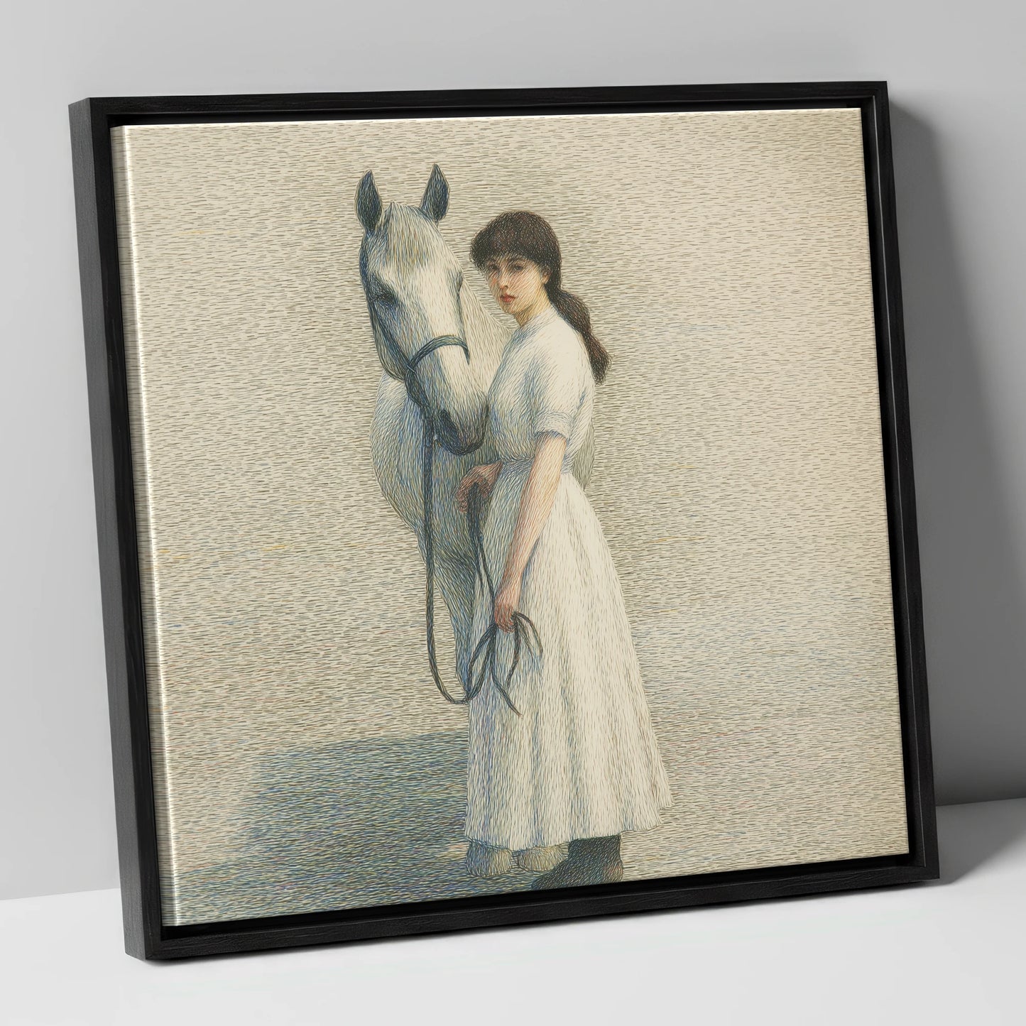 The Quiet Companion horse & rider canvas wall art in black frame
