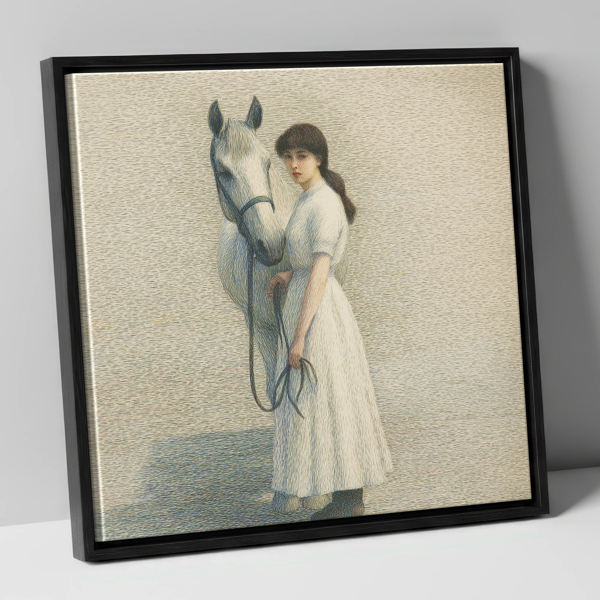 The Quiet Companion horse & rider canvas wall art in black frame