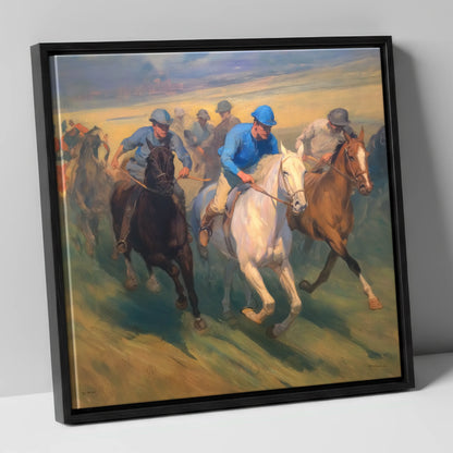 The Blue Silks racing horse canvas wall art in black frame