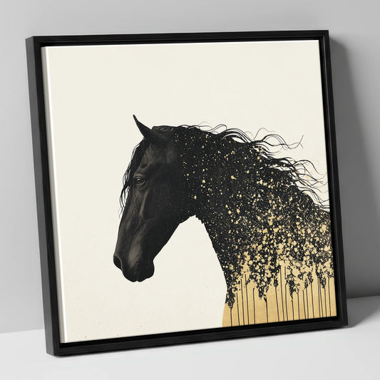 Gilded Midnight Equine horse breed canvas wall art in black frame
