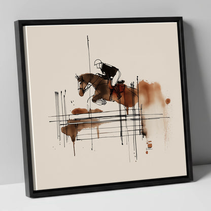 Fluidity in Flight show jumping horse canvas wall art in black frame