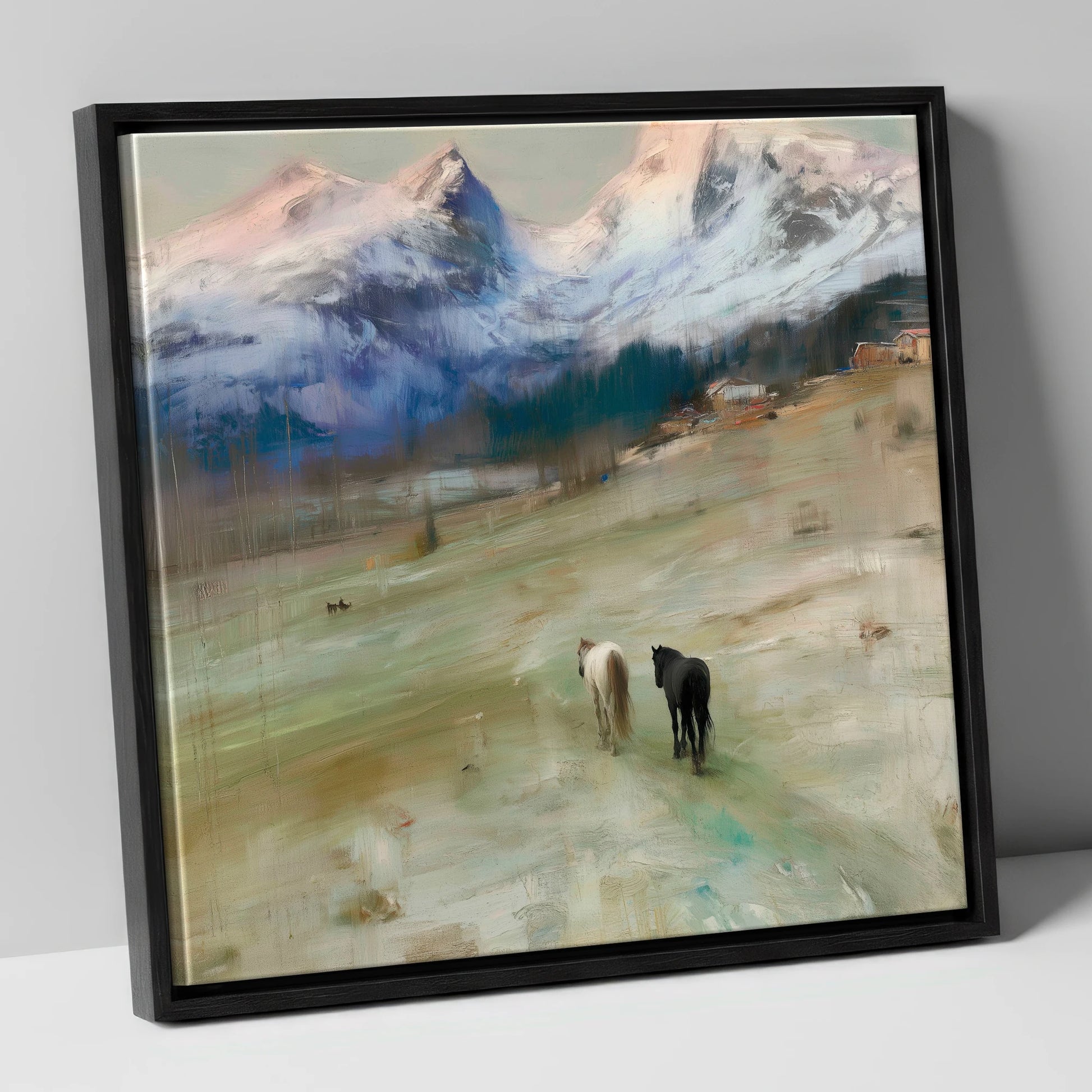 Journey to the Foothills horse landscape canvas wall art in black frame