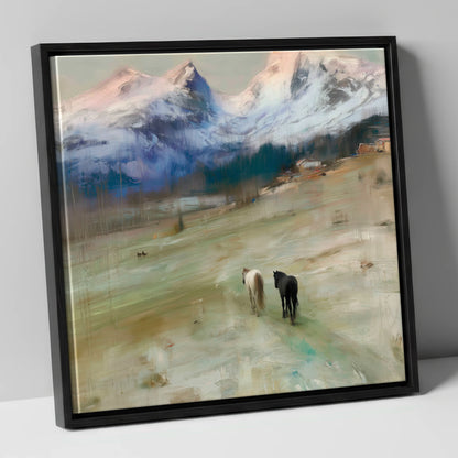 Journey to the Foothills horse landscape canvas wall art in black frame