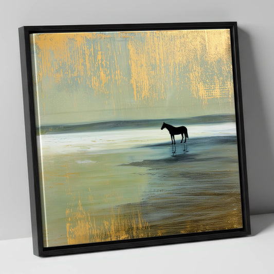 Gilded Horizon horse landscape canvas wall art in black frame