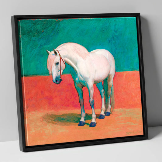The Painted Grey horse breed canvas wall art in black frame