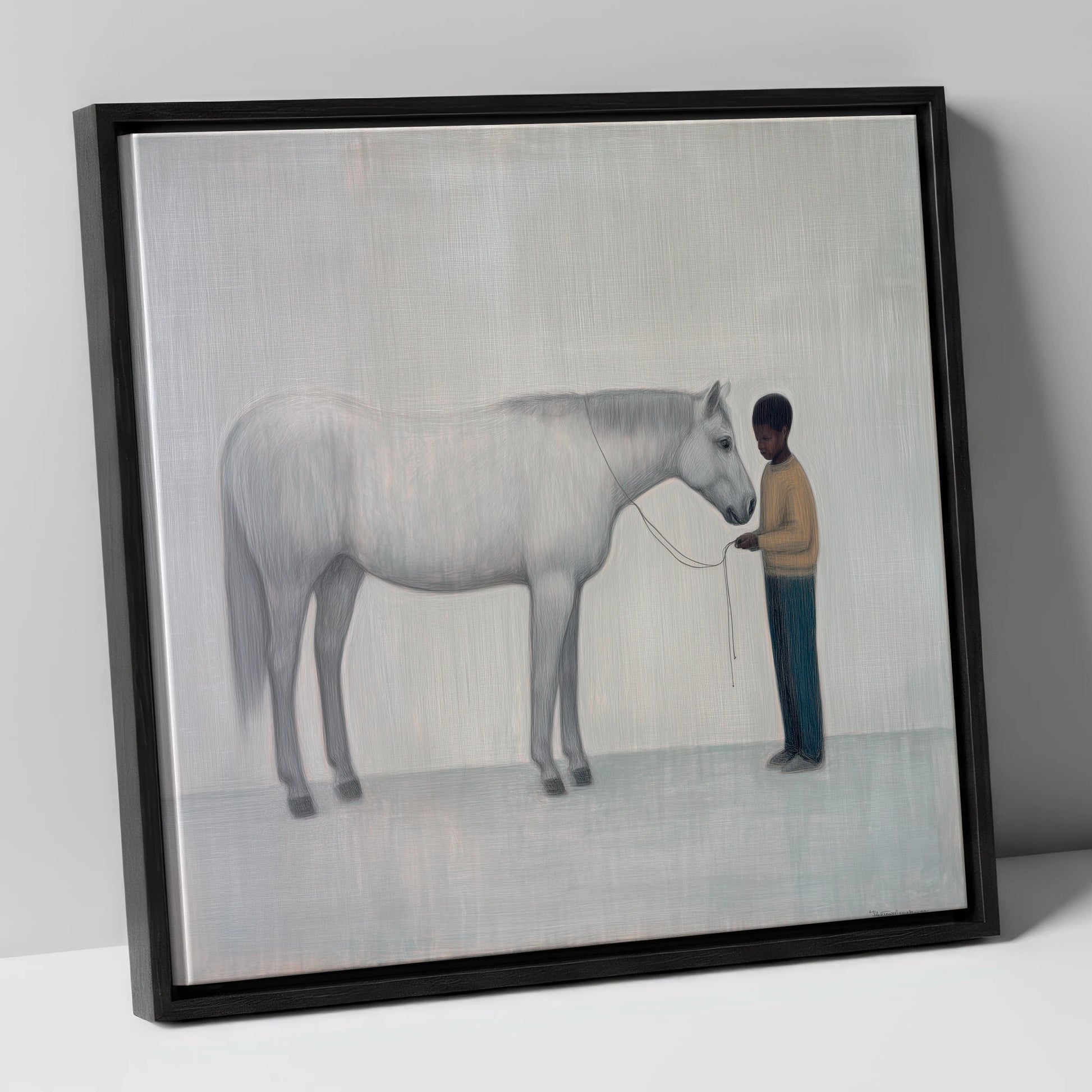 Silent Understanding horse & rider canvas wall art in black frame