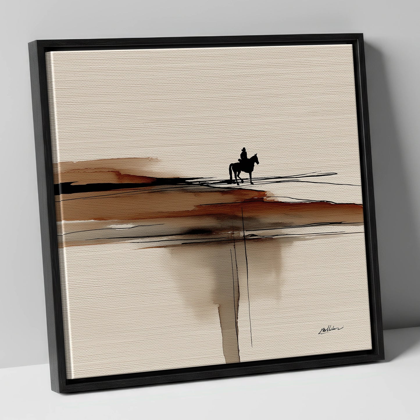 Horizon Rider western horse canvas wall art in black frame