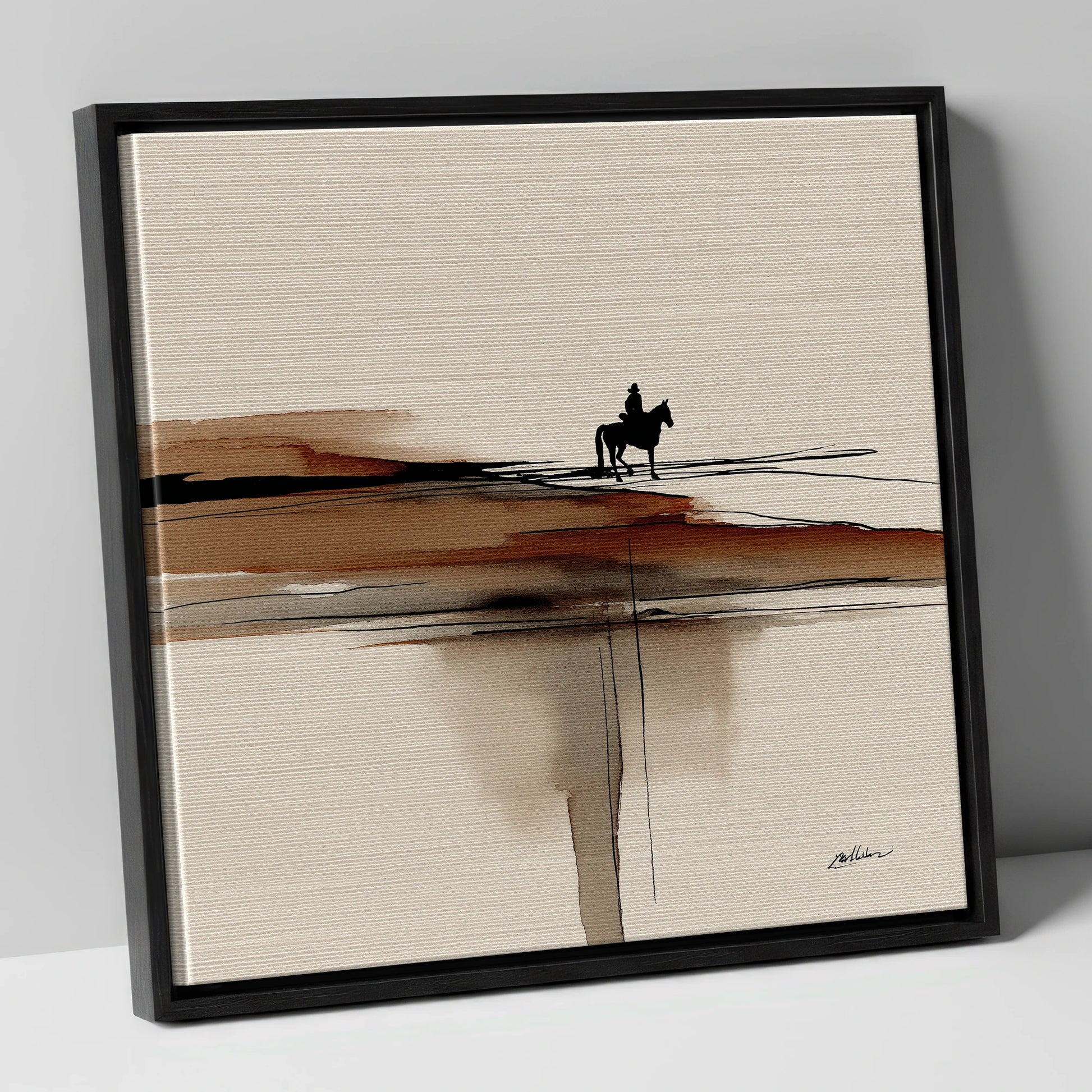 Horizon Rider western horse canvas wall art in black frame