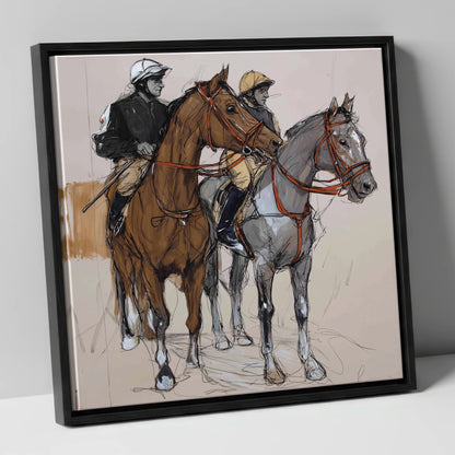 Waiting for the Off racing horse canvas wall art in black frame