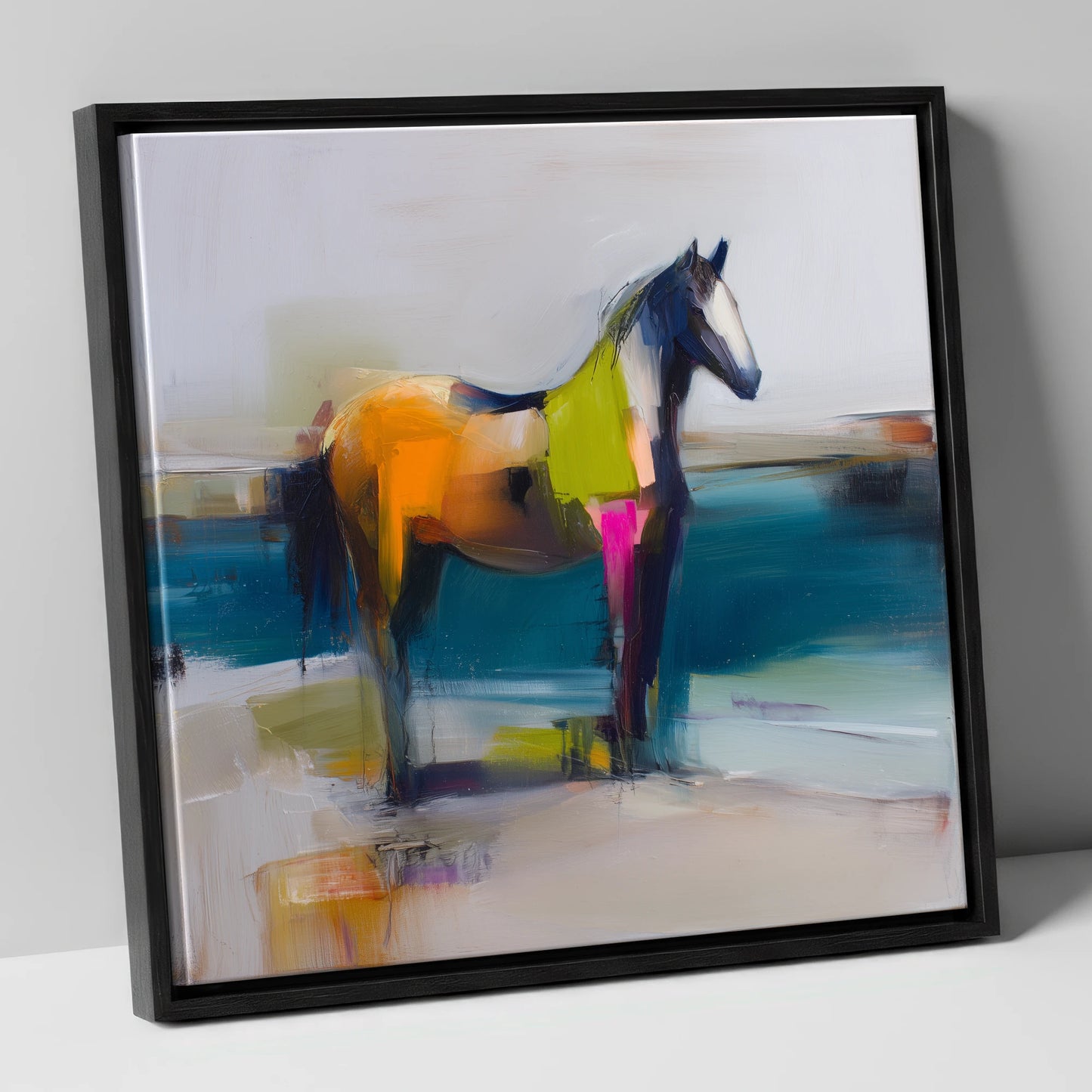 Vivid Horizon horse landscape canvas wall art in black frame