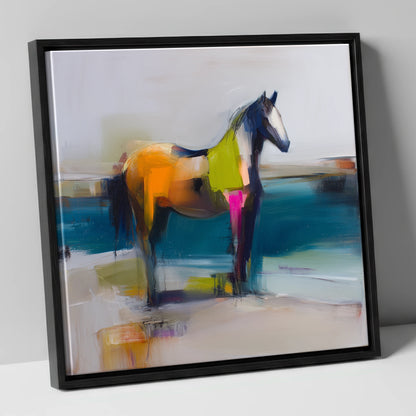 Vivid Horizon horse landscape canvas wall art in black frame