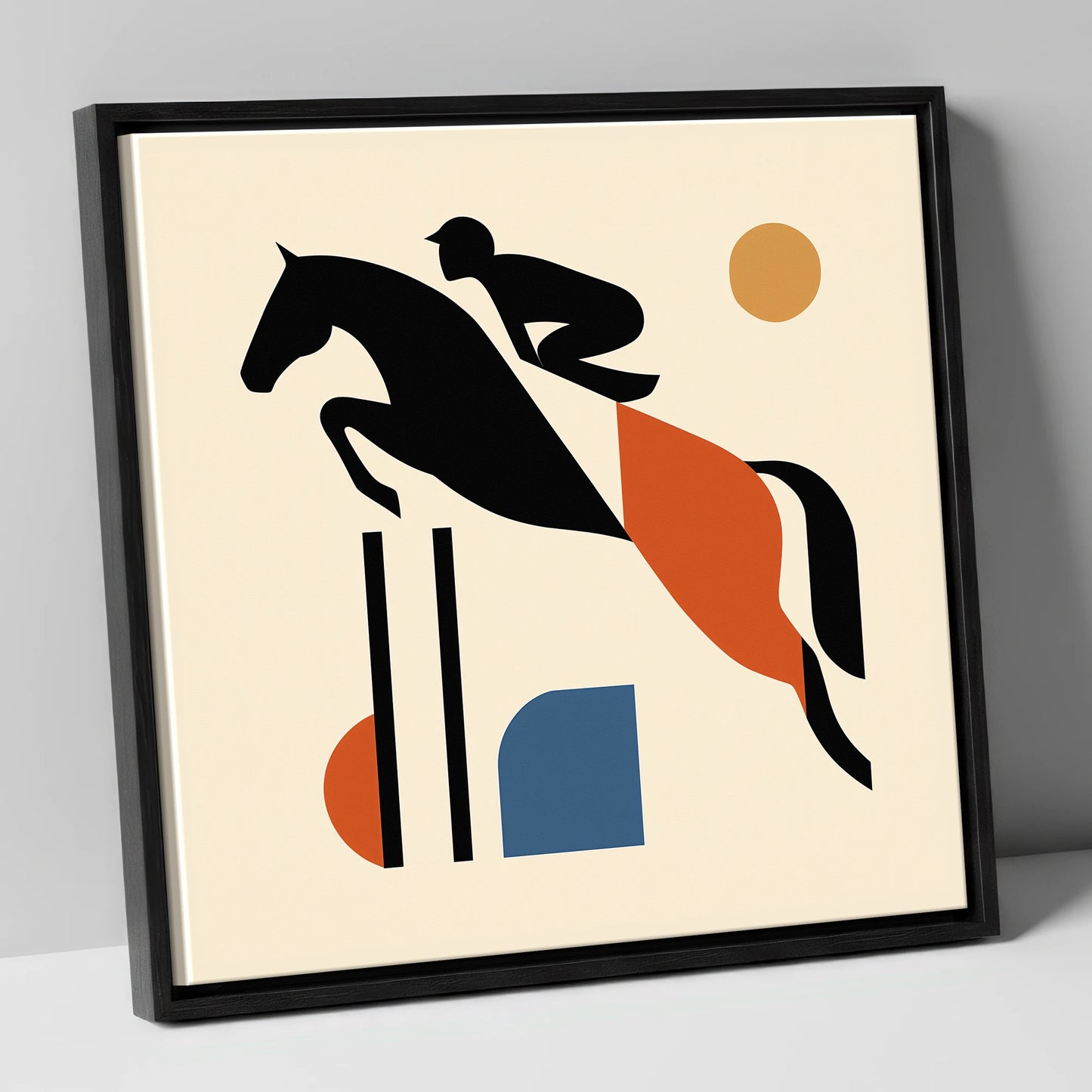 Retro Airborne Ascent show jumping horse canvas wall art in black frame