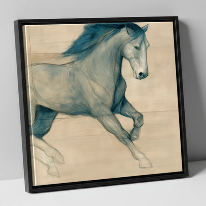Teal Equine Study horse portrait canvas wall art in black frame