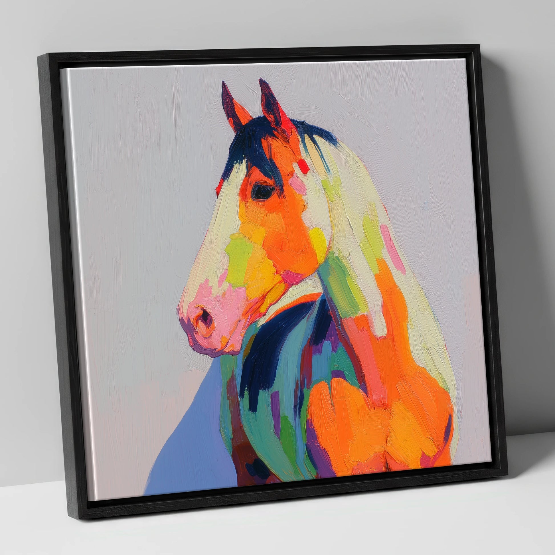 Technicolour Equine Profile horse breed canvas wall art in black frame