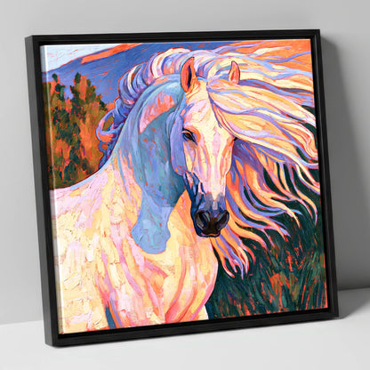 Colourful Andalusian Stallion Portrait horse breed canvas wall art in black frame