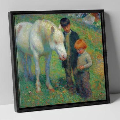 The Gentle Grey horse & rider canvas wall art in black frame