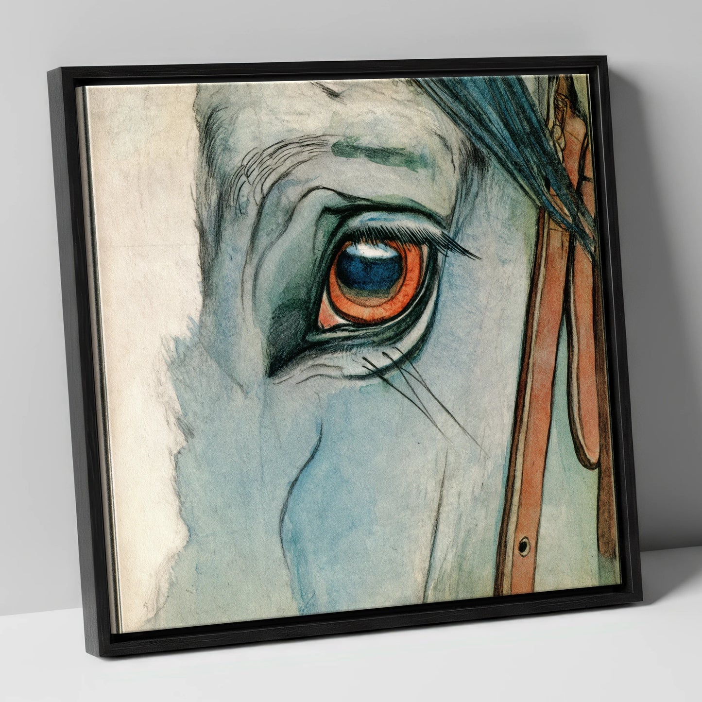 The Amber Gaze horse portrait canvas wall art in black frame