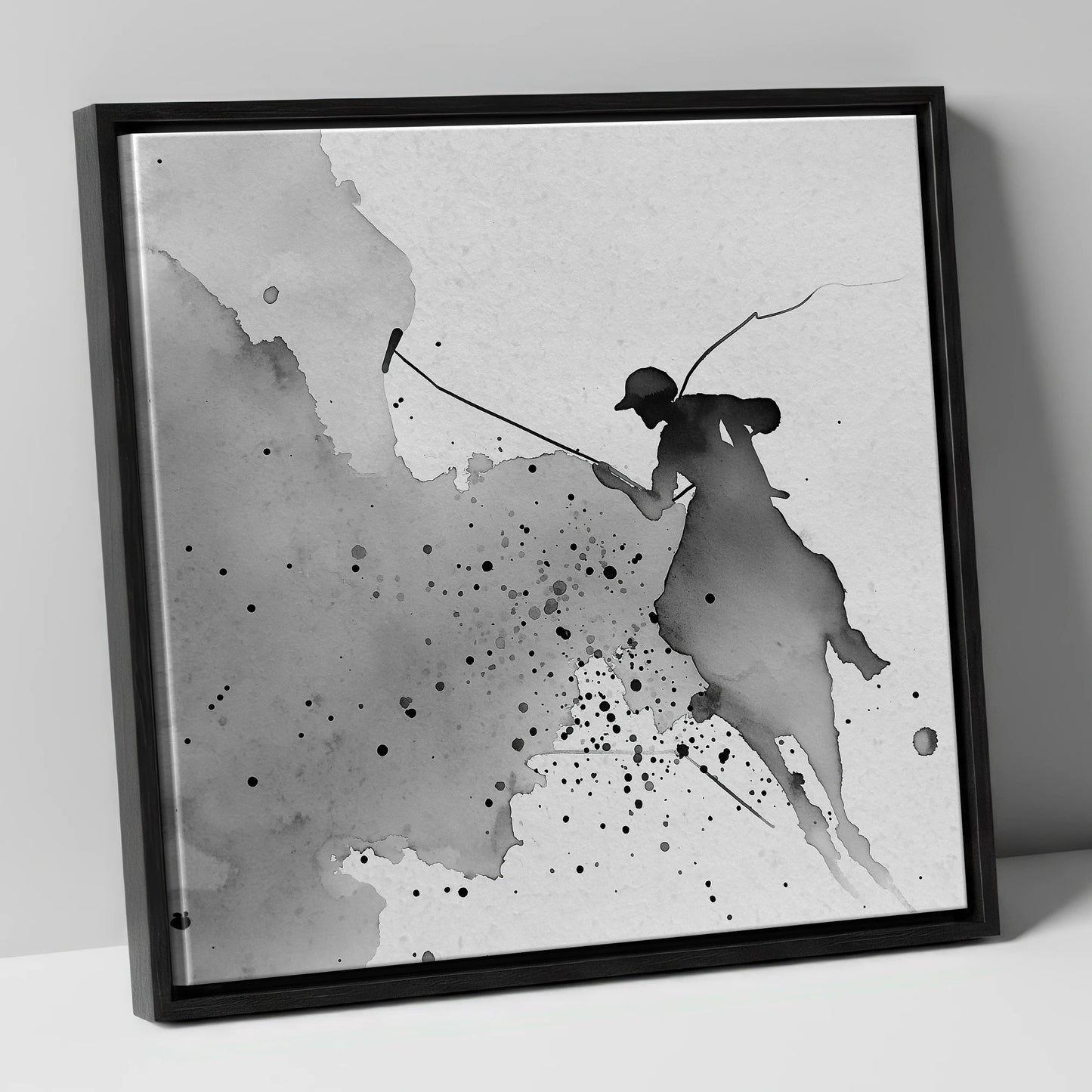 Dynamic Polo Silhouette polo horse canvas wall art in black frame