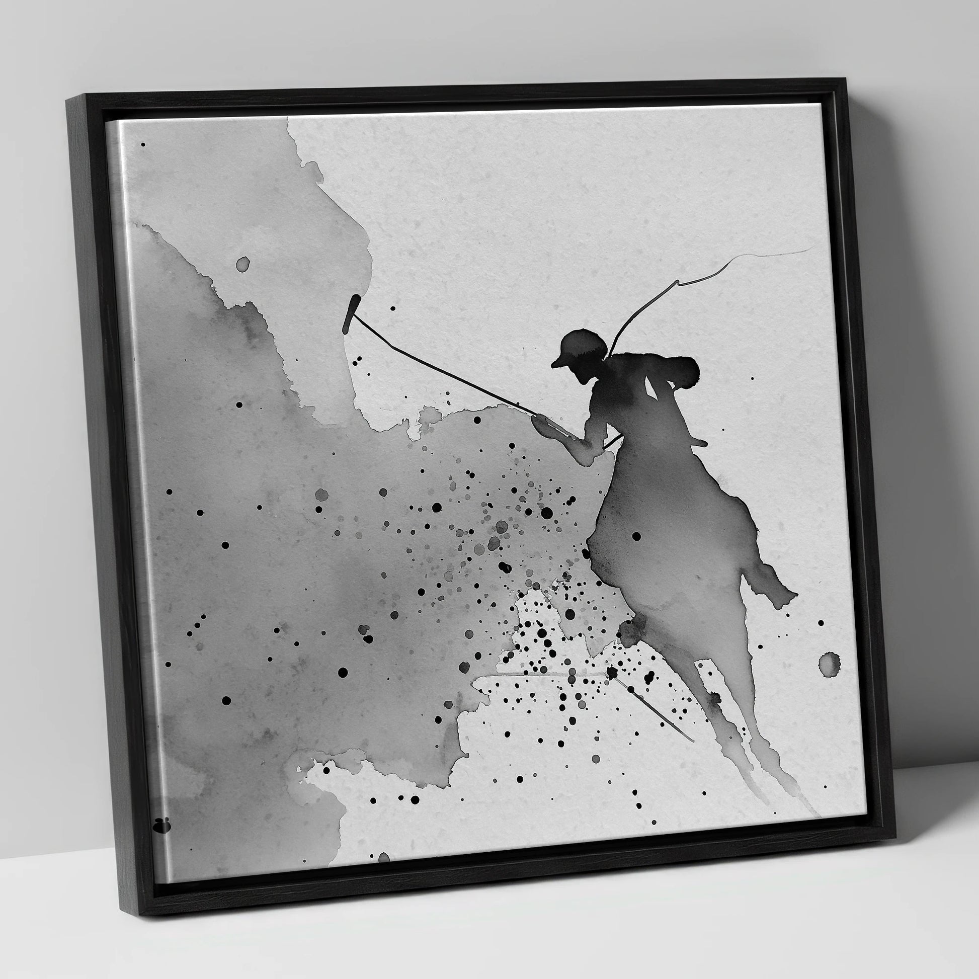 Dynamic Polo Silhouette polo horse canvas wall art in black frame