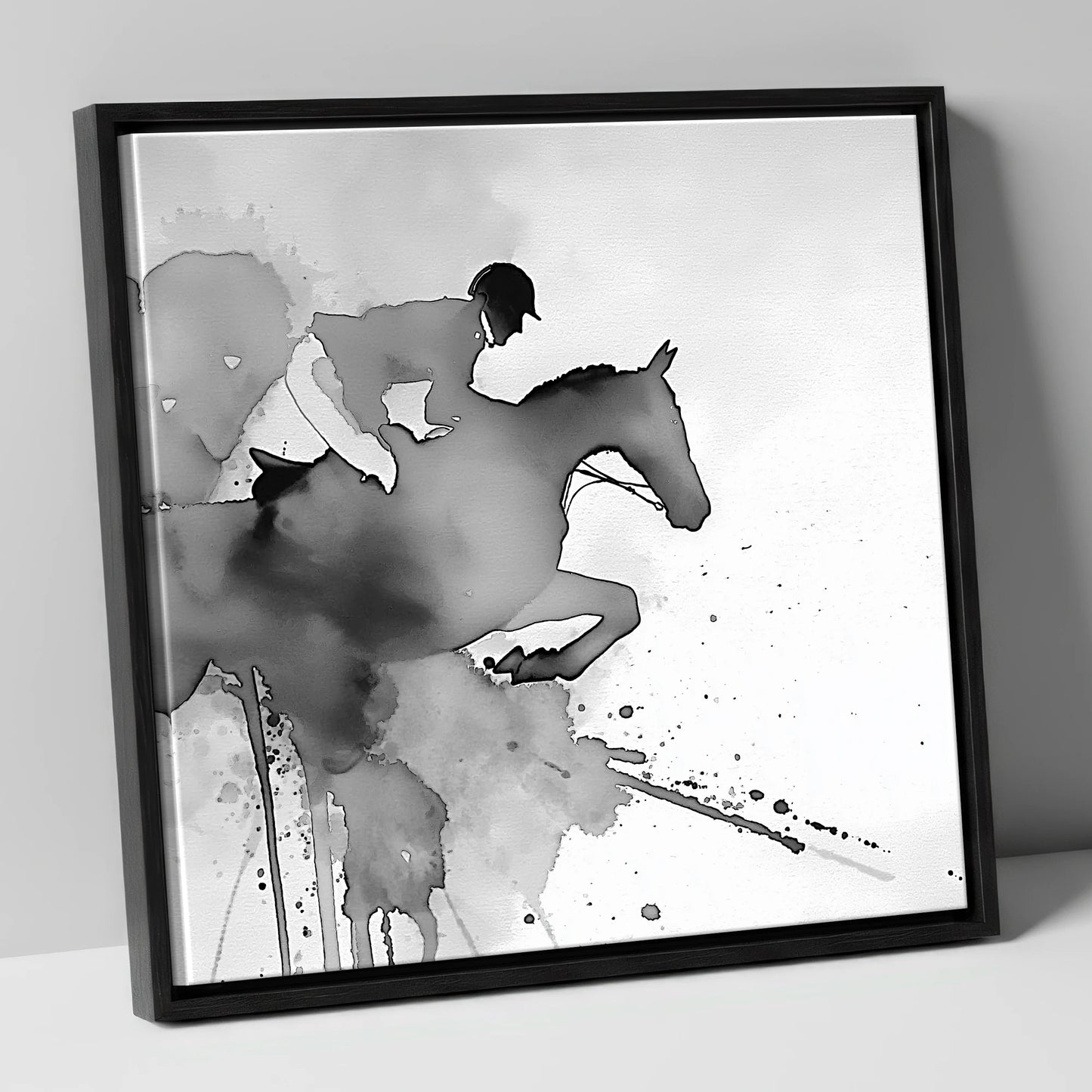 Ethereal Flight show jumping horse canvas wall art in black frame
