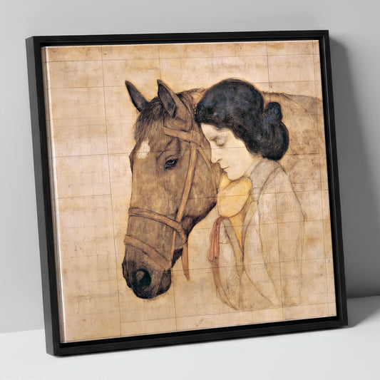 The Silent Bond horse & rider canvas wall art in black frame